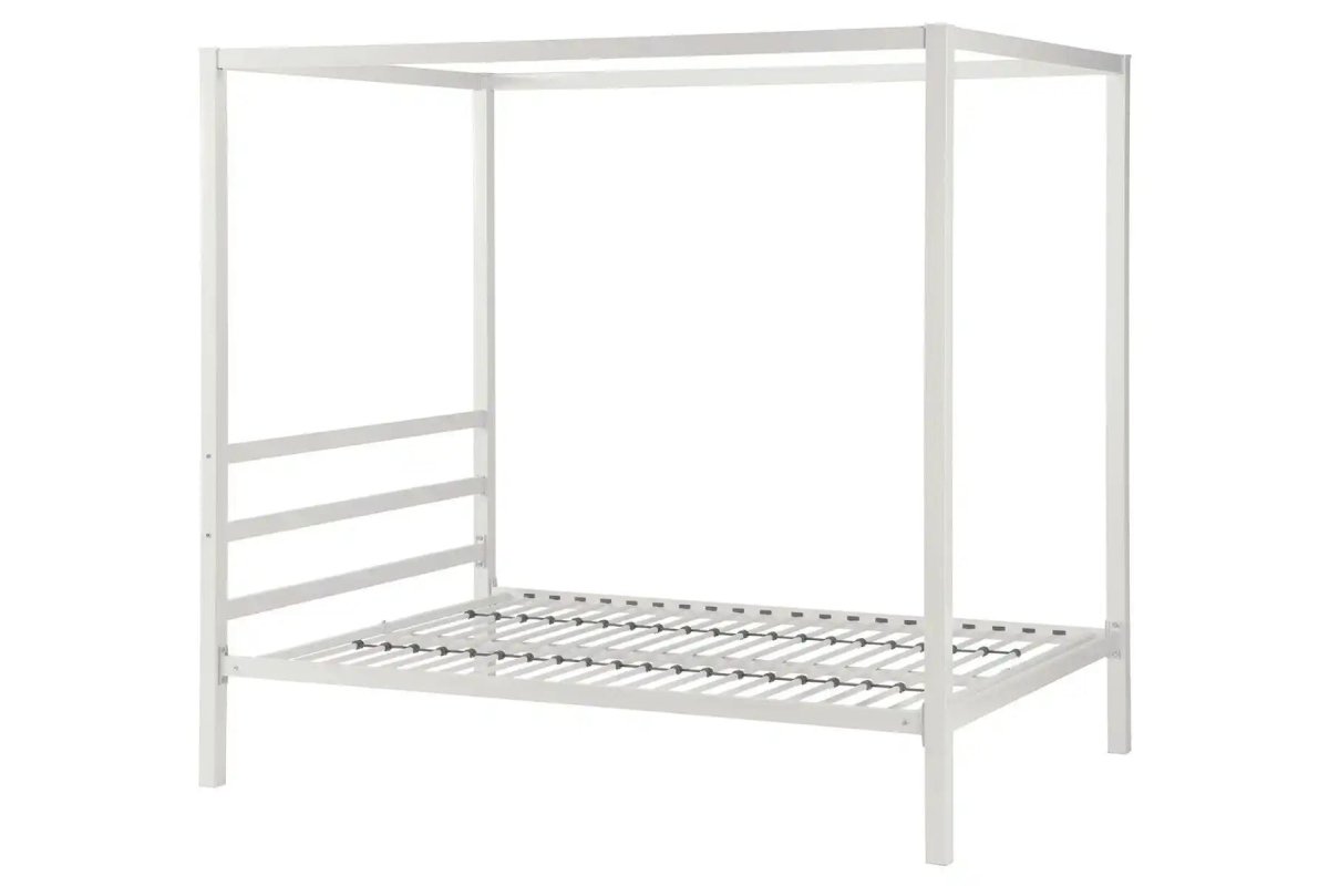 Modern Metal Canopy Four Post Double Bed in White by Dorel - Price Crash Furniture