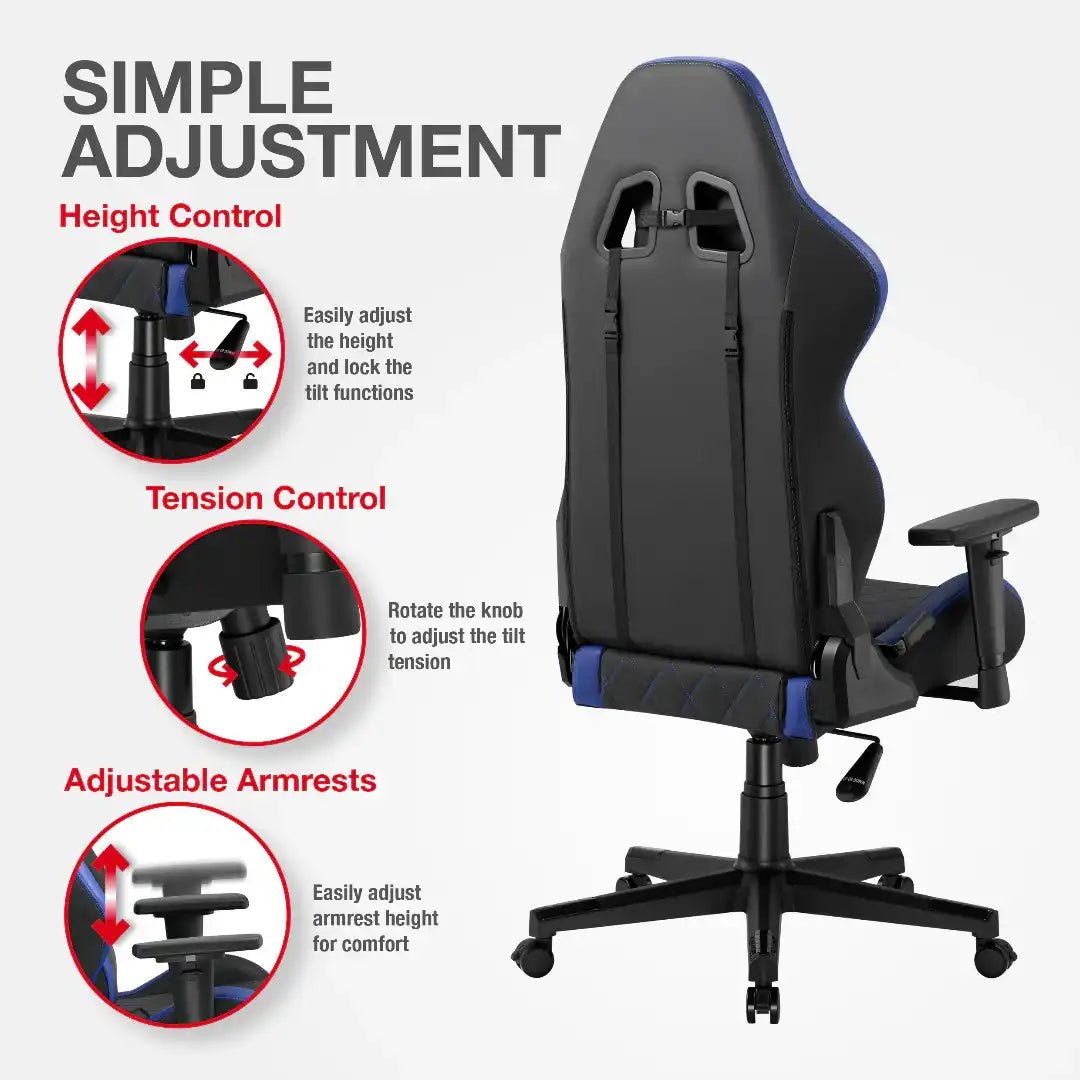 Monaco Ergonomic Gaming Chair - Black and Blue - Price Crash Furniture