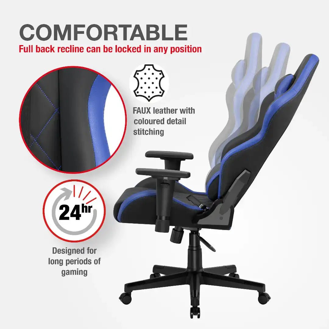 Monaco Ergonomic Gaming Chair - Black and Blue - Price Crash Furniture