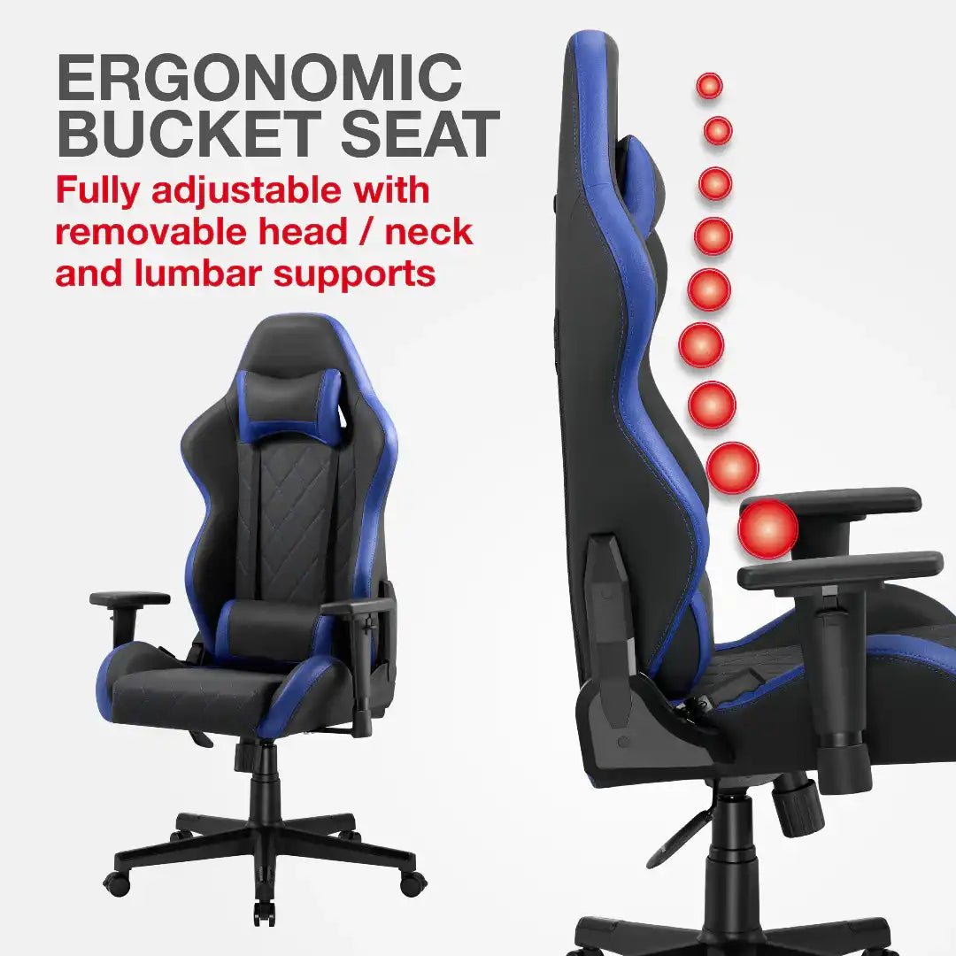 Monaco Ergonomic Gaming Chair - Black and Blue - Price Crash Furniture