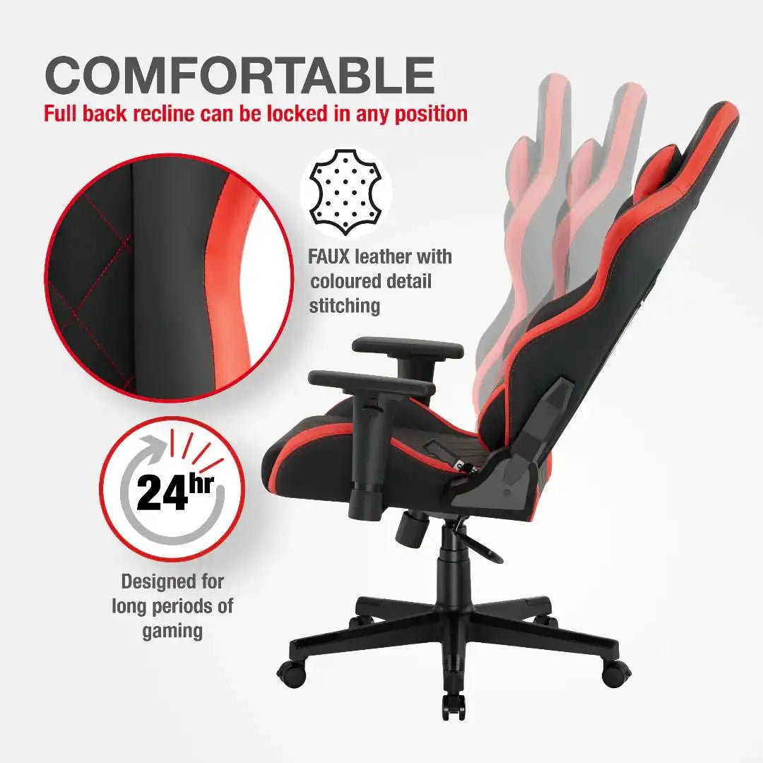Monaco Ergonomic Gaming Chair - Black and Red - Price Crash Furniture