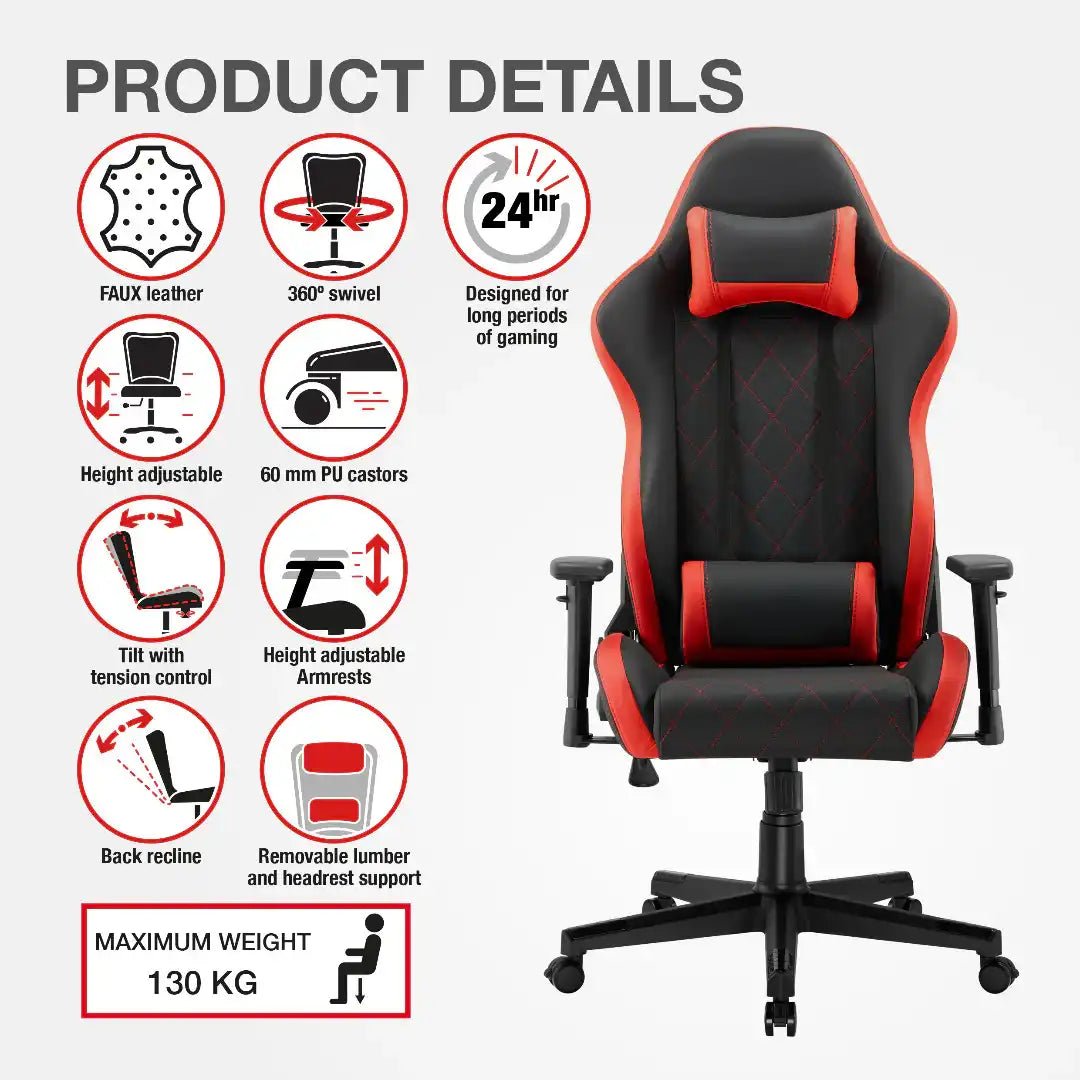Monaco Ergonomic Gaming Chair - Black and Red - Price Crash Furniture