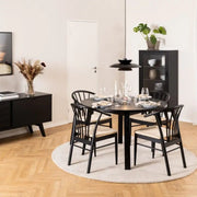 Montreux Round Extending Dining Table in Black 115 - 154 cm includes 4 Cassandra Dining Chair includes Armrest in Black - Price Crash Furniture