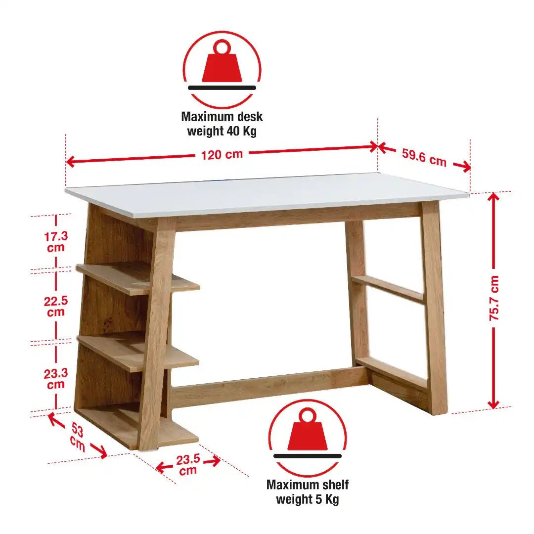 Monza Office / Computer Desk in White and Light Oak - Price Crash Furniture