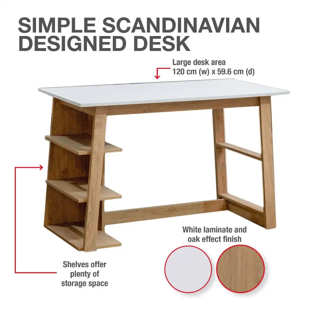 Monza Office / Computer Desk in White and Light Oak - Price Crash Furniture