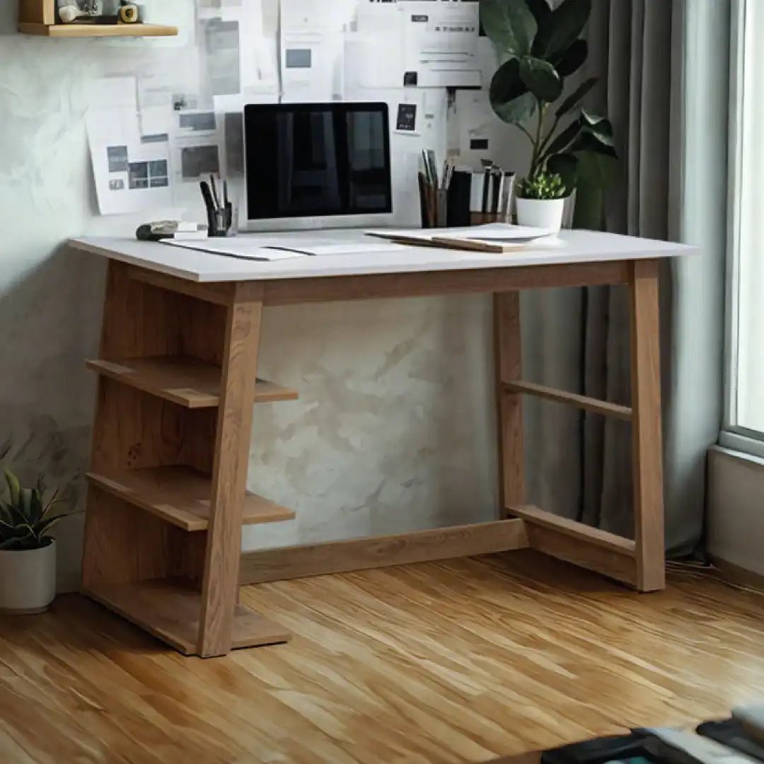 Monza Office / Computer Desk in White and Light Oak - Price Crash Furniture