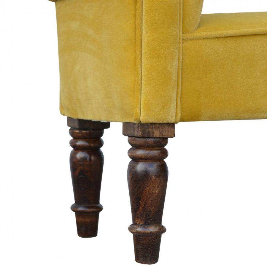 Mustard Velvet Bench With Turned Feet - Price Crash Furniture