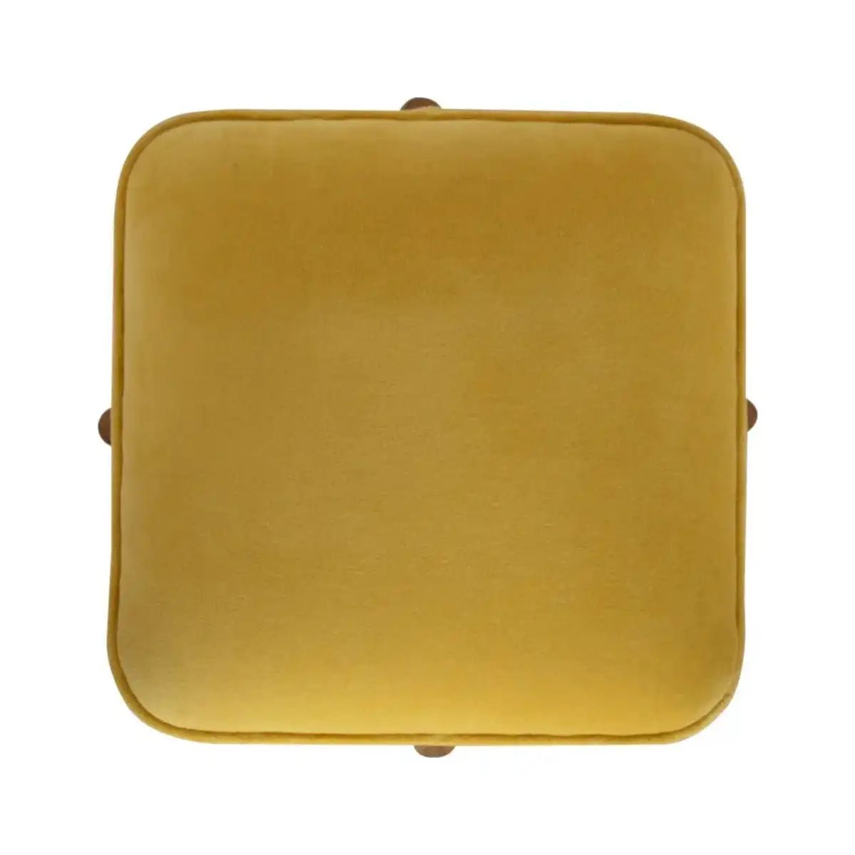 Mustard Velvet Footstool with Solid Wood Legs - Price Crash Furniture