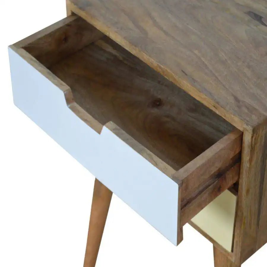 Mustard yellow & White 2 Drawer Bedside Table in Oak - effect Mango Wood - Price Crash Furniture
