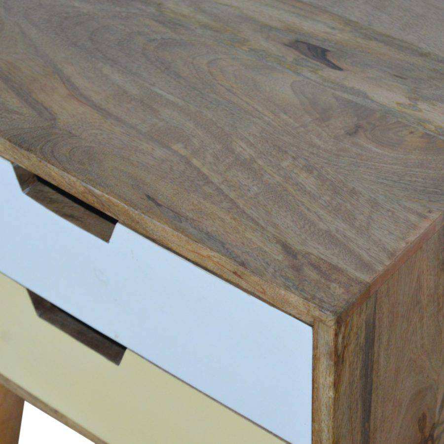 Mustard yellow & White 2 Drawer Bedside Table in Oak - effect Mango Wood - Price Crash Furniture