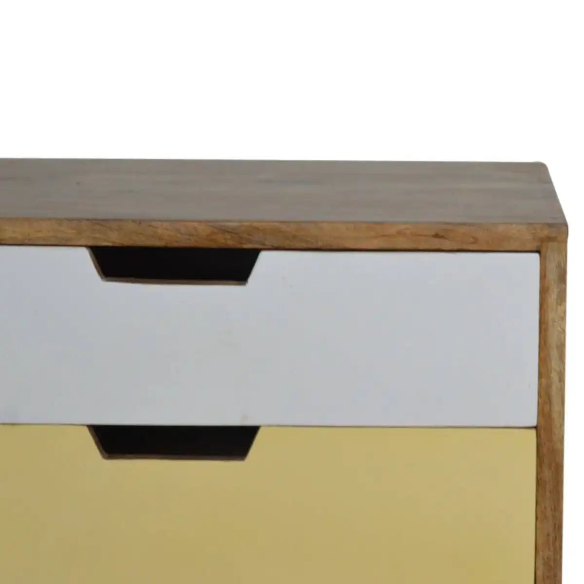 Mustard yellow & White 2 Drawer Bedside Table in Oak - effect Mango Wood - Price Crash Furniture