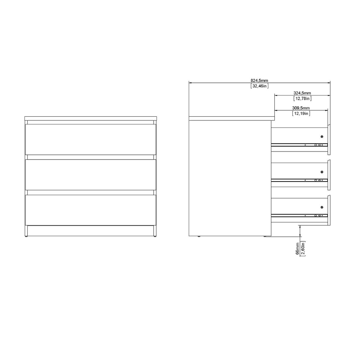 Naia 3 Drawer Chest Of Drawers In Cashmere - Price Crash Furniture