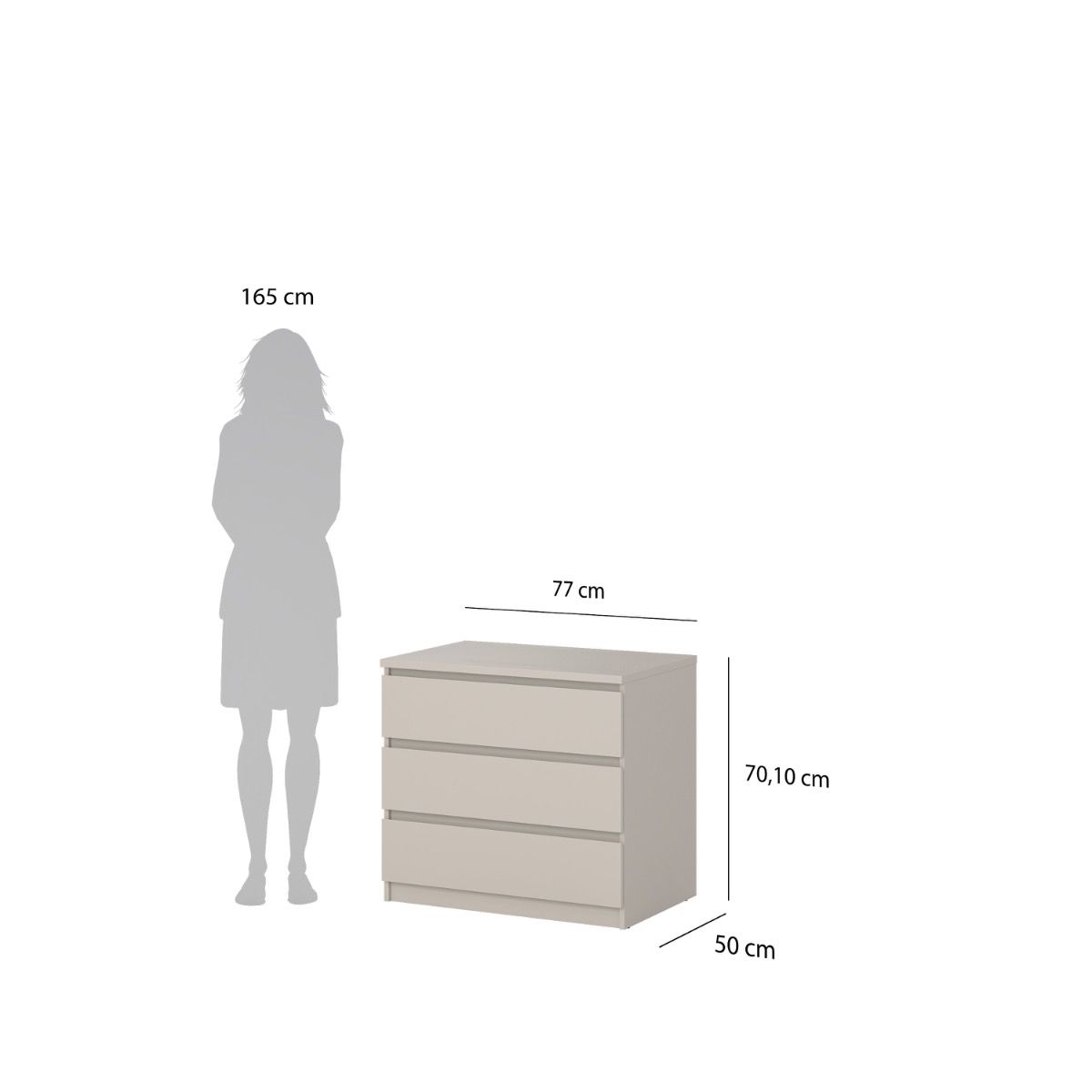 Naia 3 Drawer Chest Of Drawers In Cashmere - Price Crash Furniture