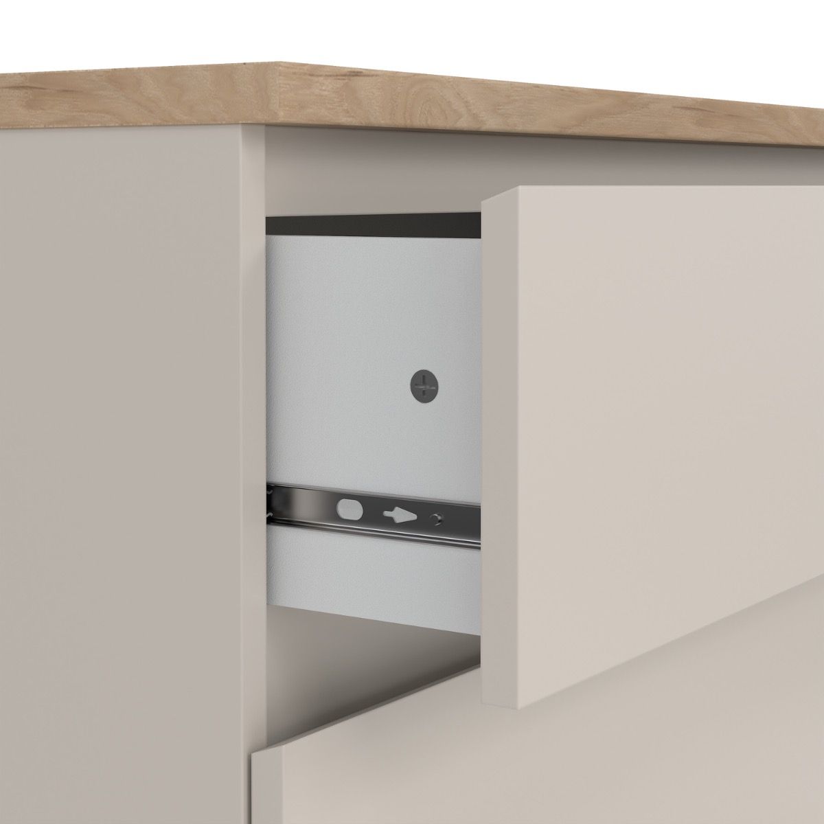 Naia 3 Drawer Chest Of Drawers In Cashmere & Jackson Hickory Oak - Price Crash Furniture