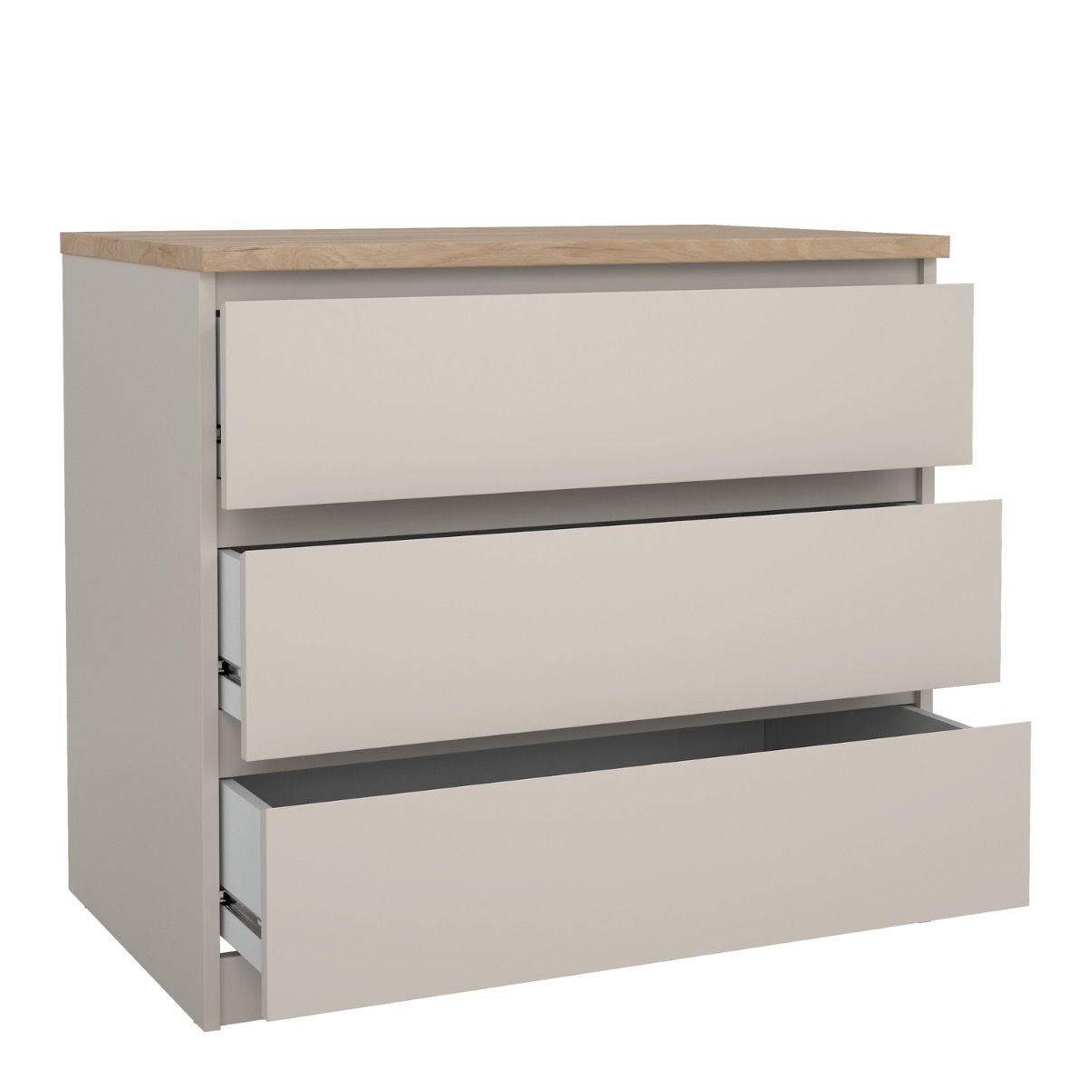 Naia 3 Drawer Chest Of Drawers In Cashmere & Jackson Hickory Oak - Price Crash Furniture