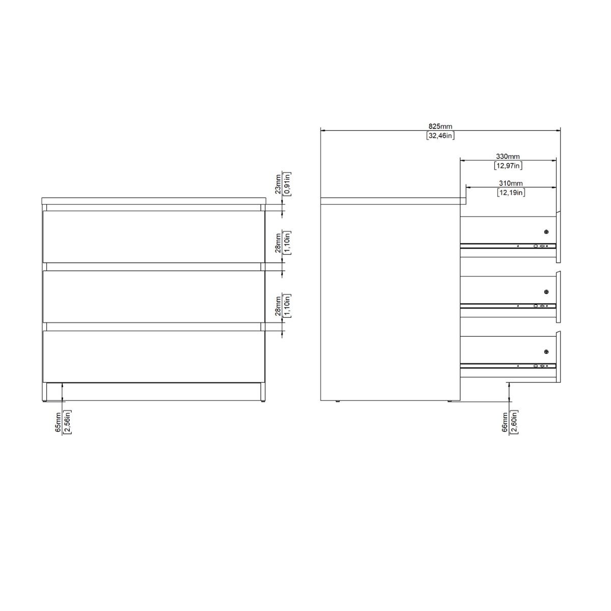 Naia 3 Drawer Chest Of Drawers In Cashmere & Jackson Hickory Oak - Price Crash Furniture