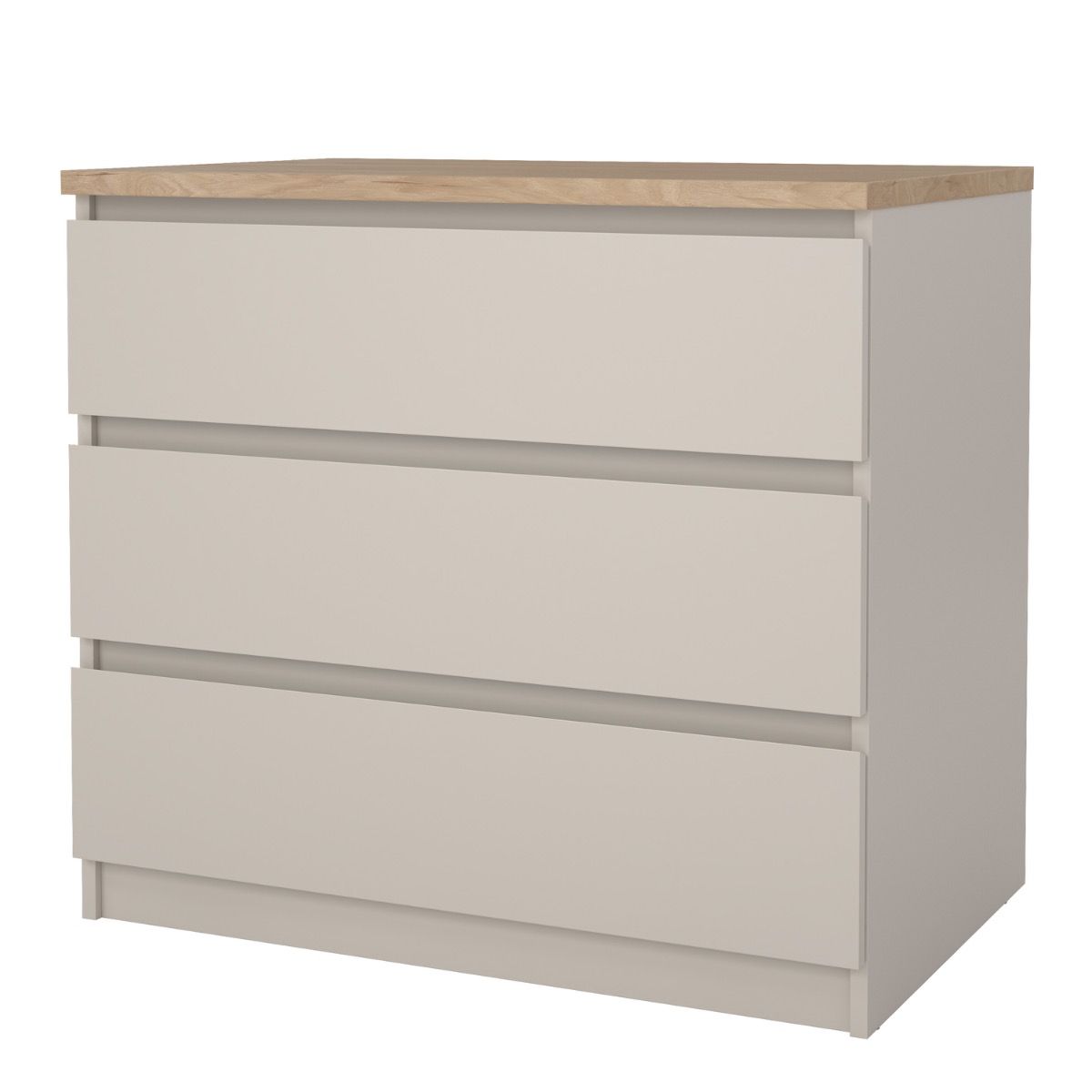 Naia 3 Drawer Chest Of Drawers In Cashmere & Jackson Hickory Oak - Price Crash Furniture