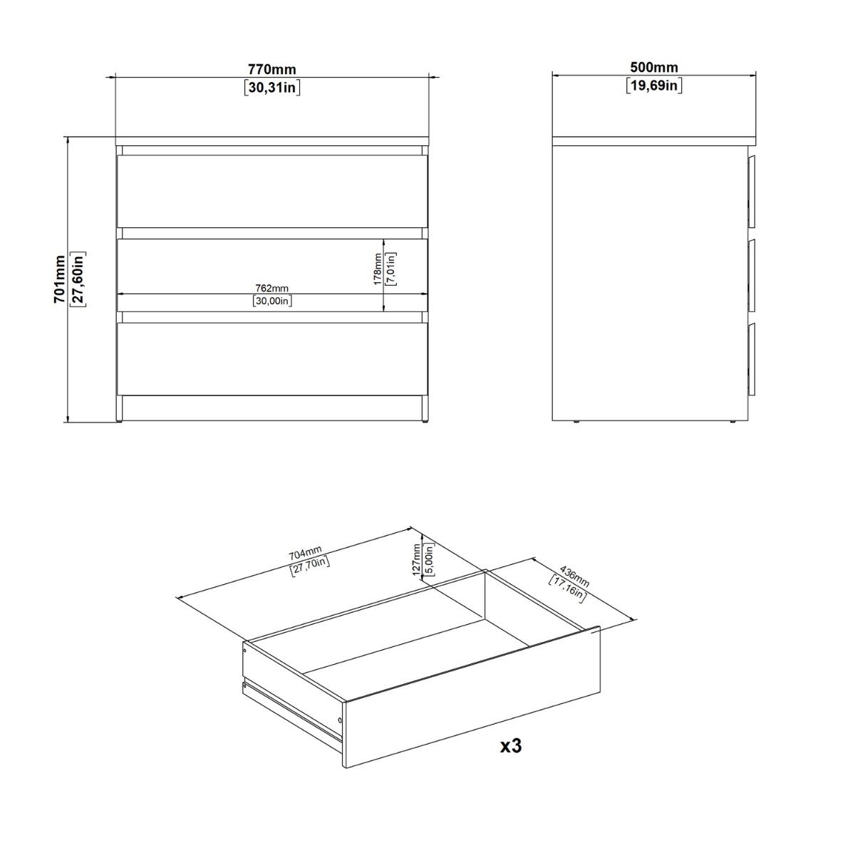 Naia 3 Drawer Chest Of Drawers In Cashmere & Jackson Hickory Oak - Price Crash Furniture