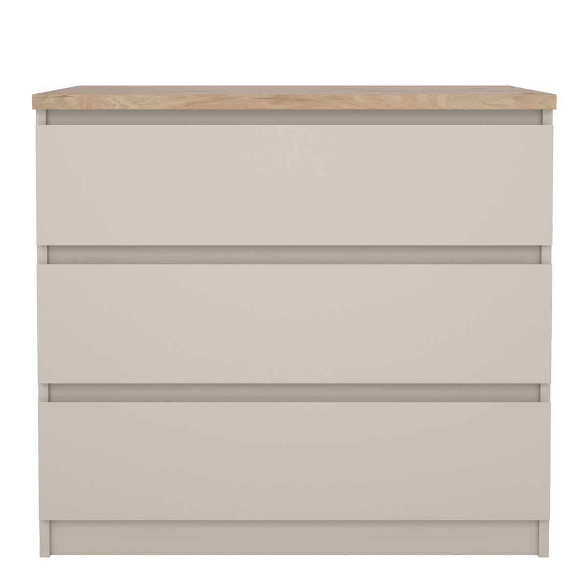 Naia 3 Drawer Chest Of Drawers In Cashmere & Jackson Hickory Oak - Price Crash Furniture
