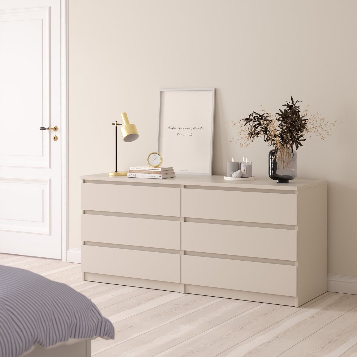 Naia 3+3 Large Wide 6 Drawer Chest Of Drawers In Cashmere - Price Crash Furniture