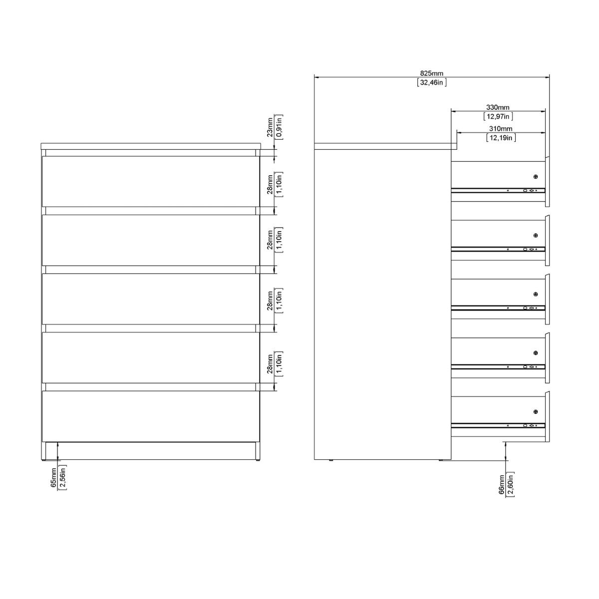 Naia 5 Drawer Chest Of Drawers In Cashmere & Jackson Hickory Oak - Price Crash Furniture
