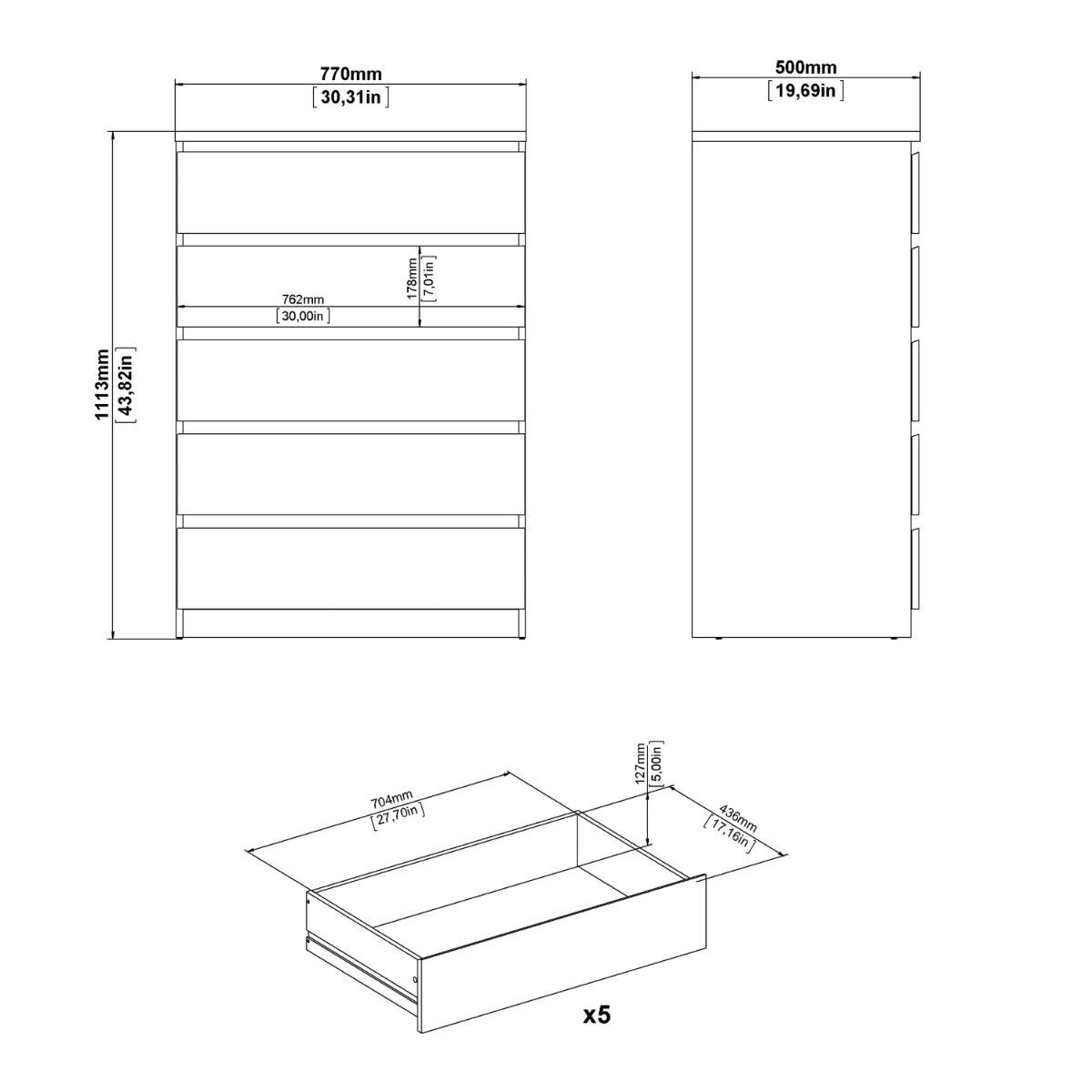 Naia 5 Drawer Chest Of Drawers In Cashmere & Jackson Hickory Oak - Price Crash Furniture