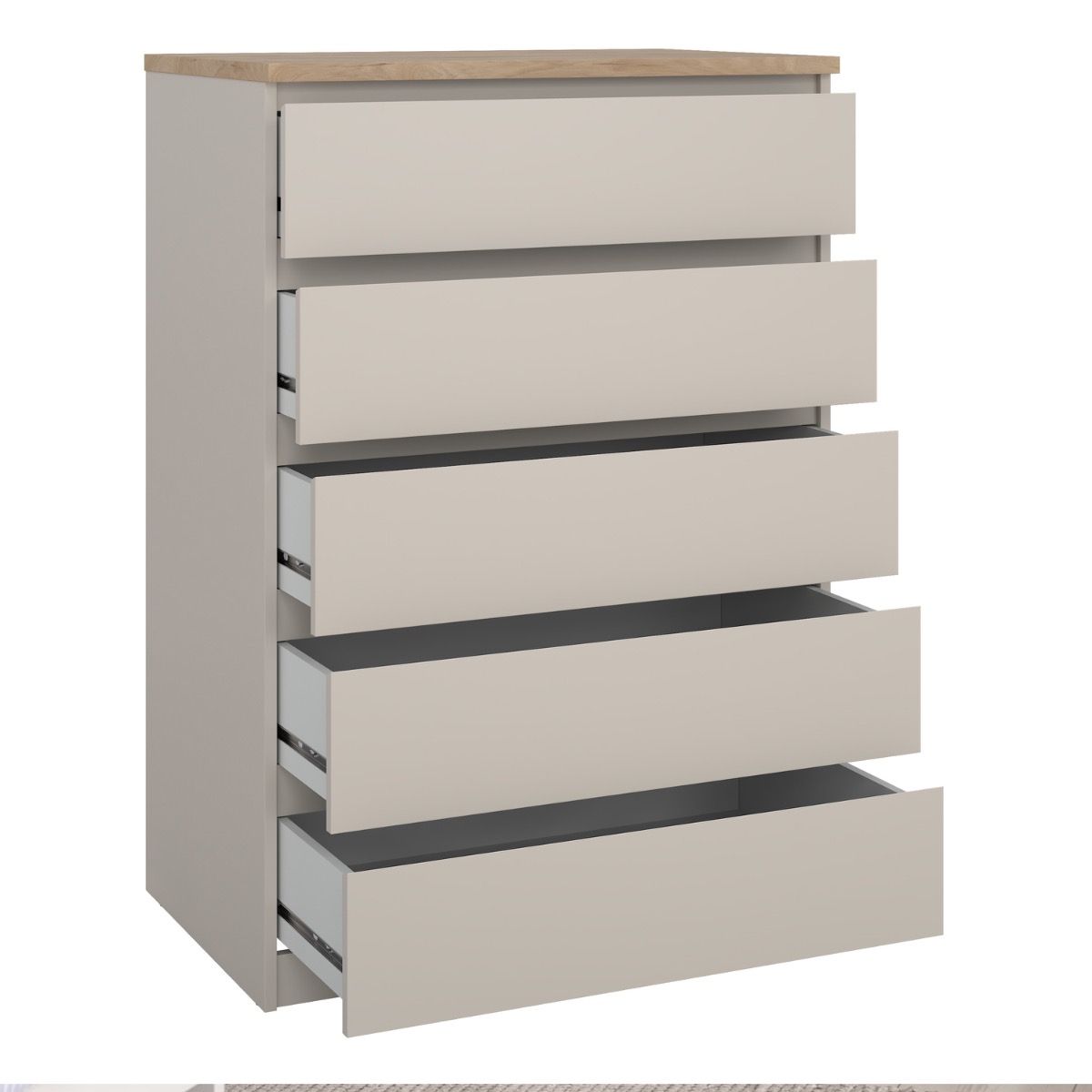 Naia 5 Drawer Chest Of Drawers In Cashmere & Jackson Hickory Oak - Price Crash Furniture