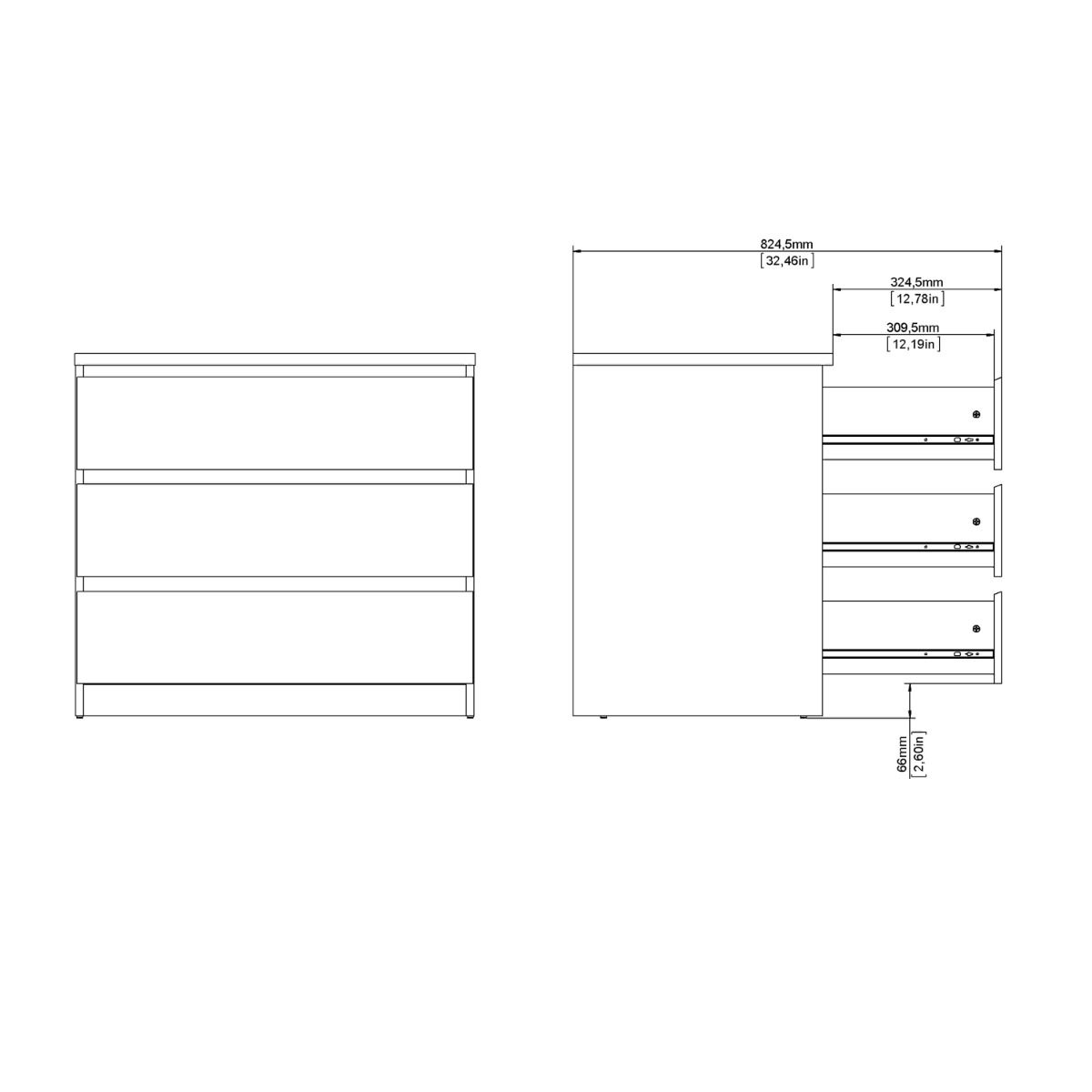 Naia Bedroom 3 Drawer Chest Of Drawers In White - Price Crash Furniture