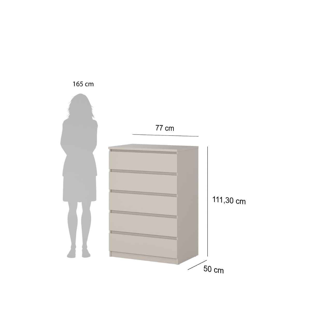 Naia Bedroom 5 Drawer Chest Of Drawers In Cashmere - Price Crash Furniture