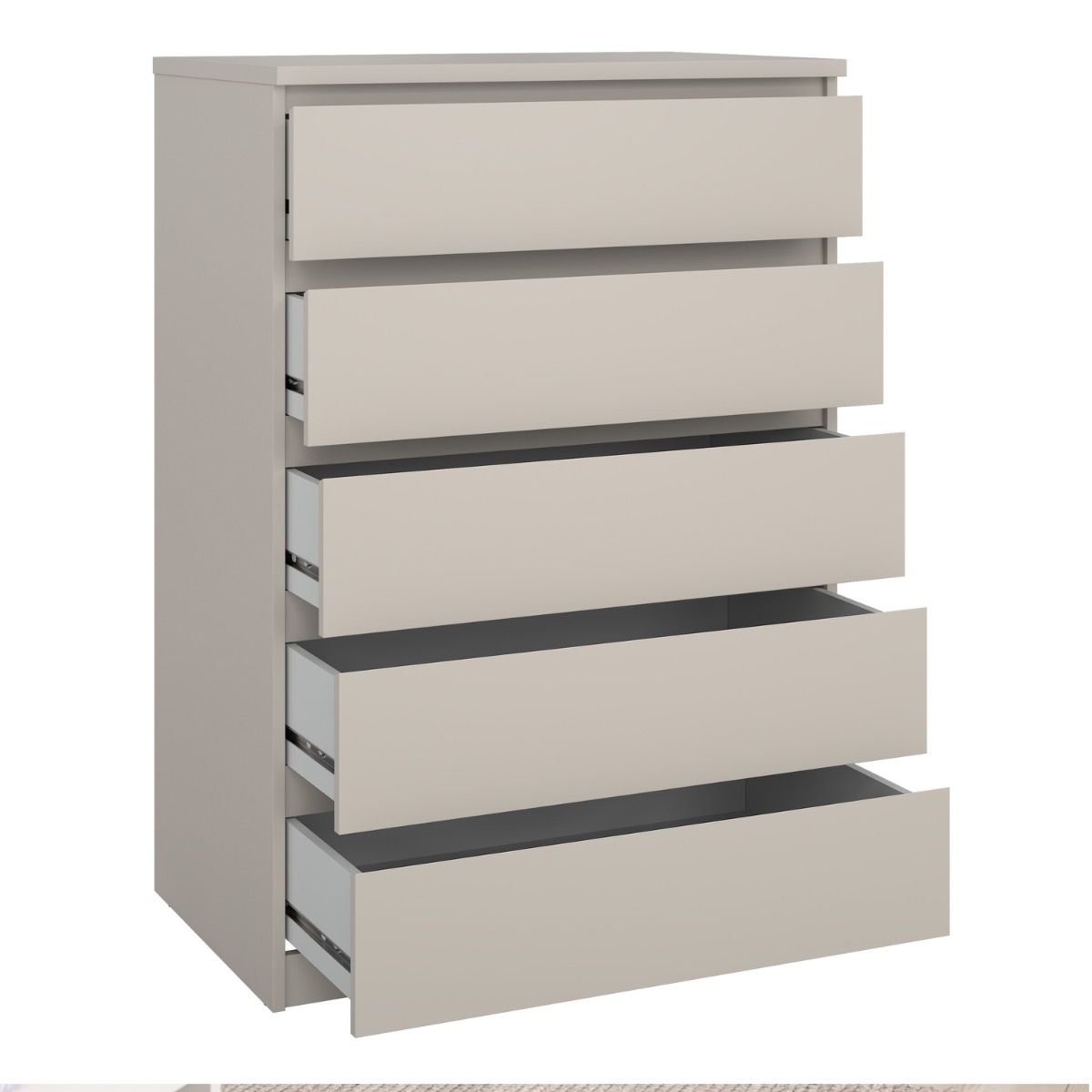 Naia Bedroom 5 Drawer Chest Of Drawers In Cashmere - Price Crash Furniture