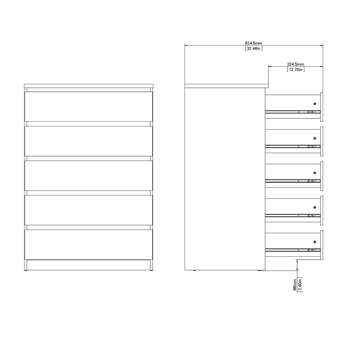 Naia Bedroom 5 Drawer Chest Of Drawers In White - Price Crash Furniture