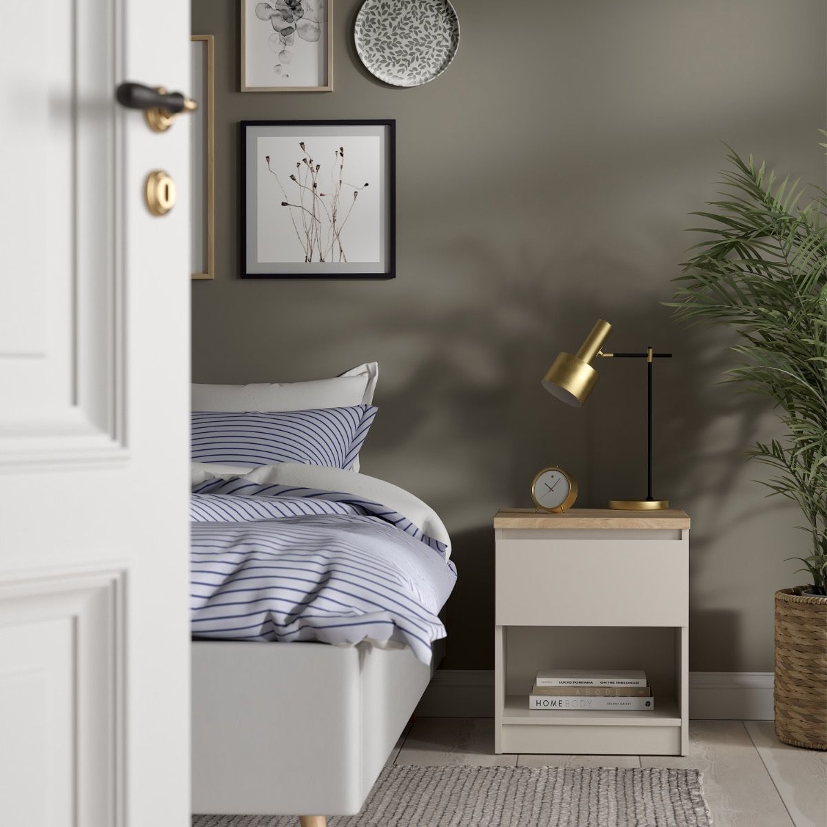 Naia Bedside 1 Drawer 1 Shelf In Cashmere Jackson Hickory - Price Crash Furniture