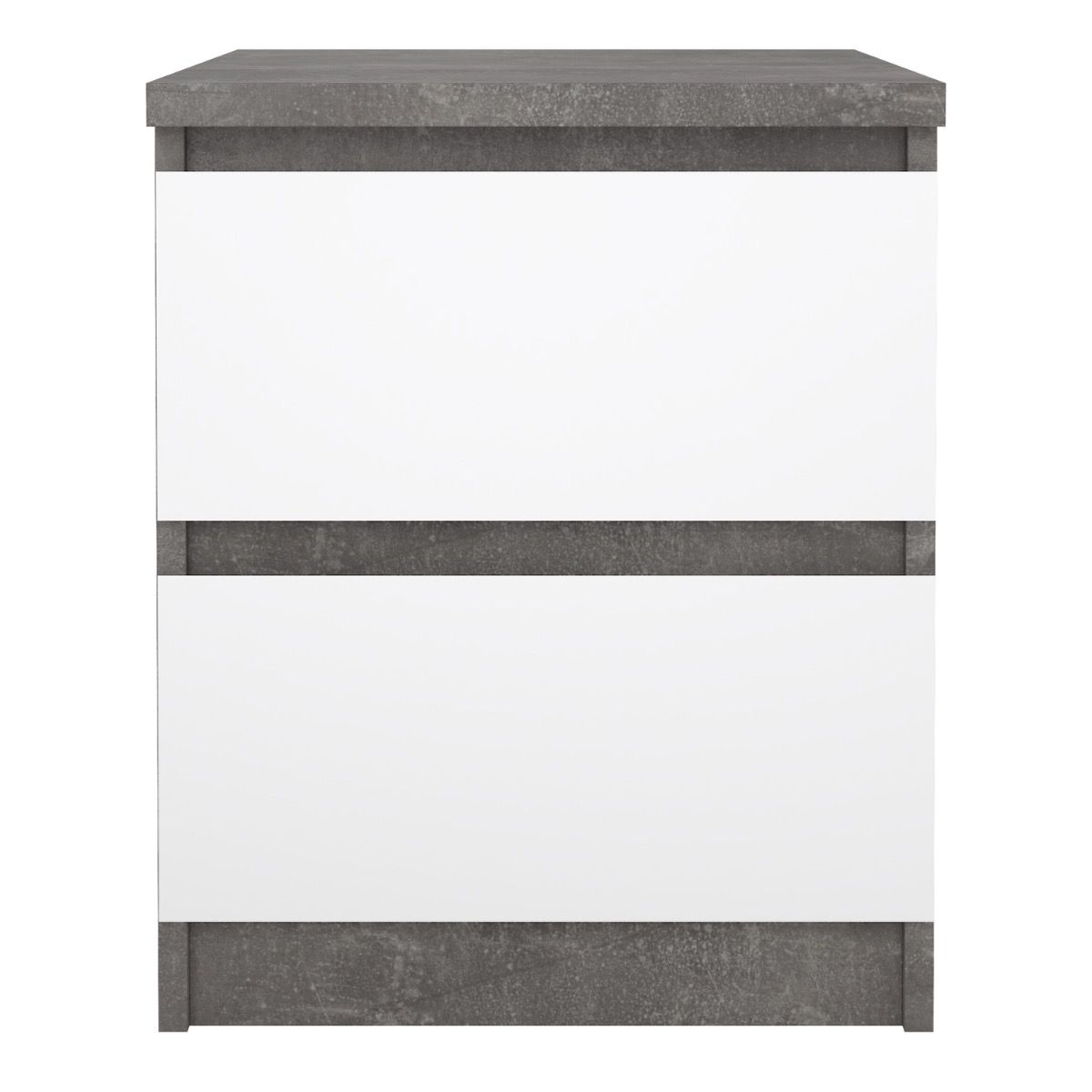 Naia Bedside 2 Drawers In Concrete/White High Gloss - Price Crash Furniture