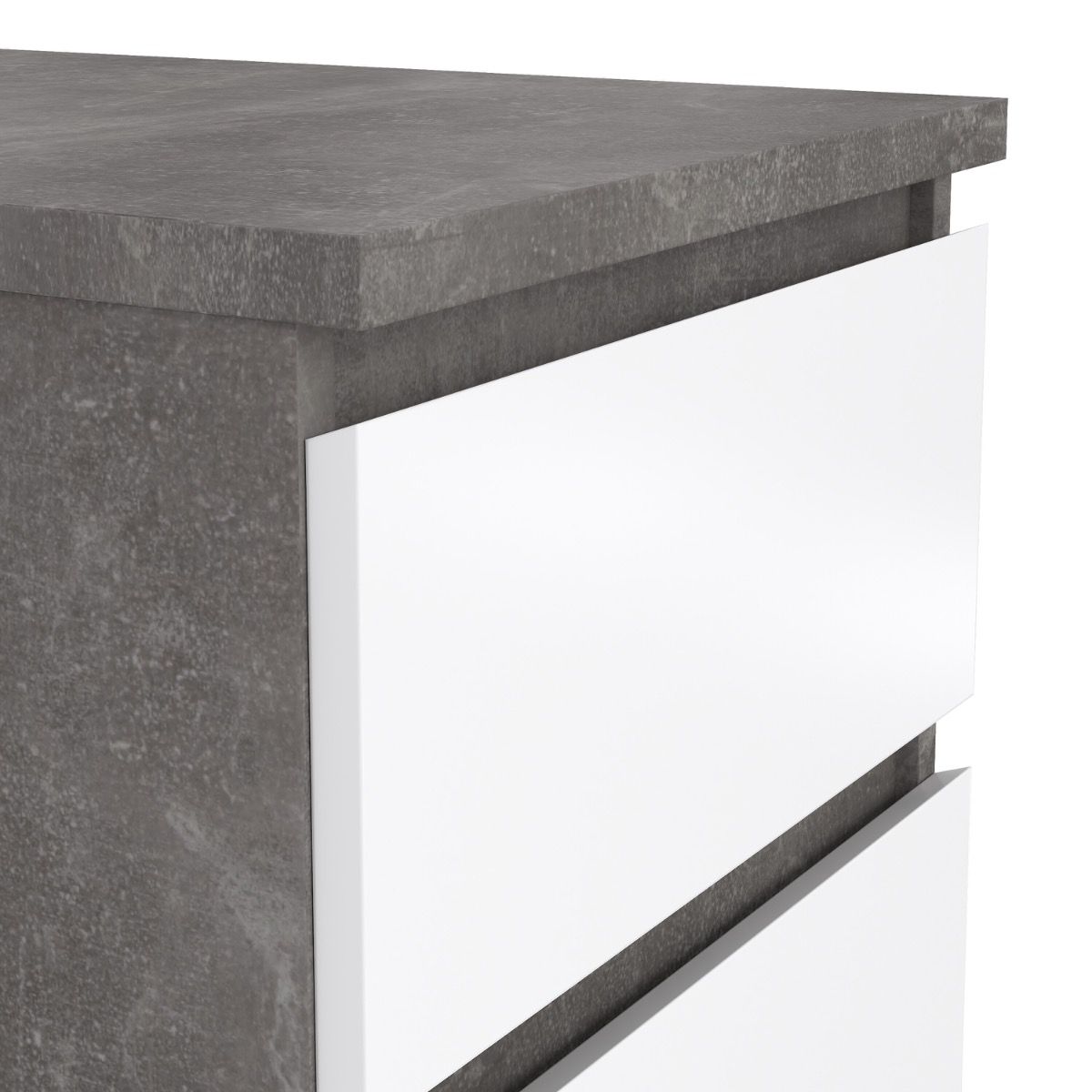 Naia Bedside 2 Drawers In Concrete/White High Gloss - Price Crash Furniture