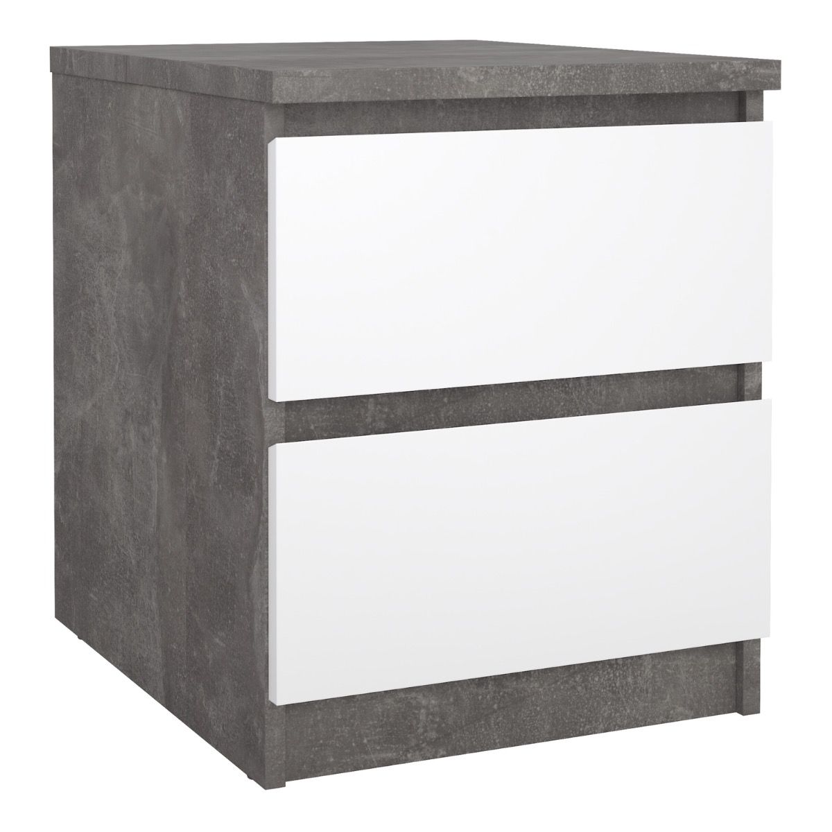 Naia Bedside 2 Drawers In Concrete/White High Gloss - Price Crash Furniture