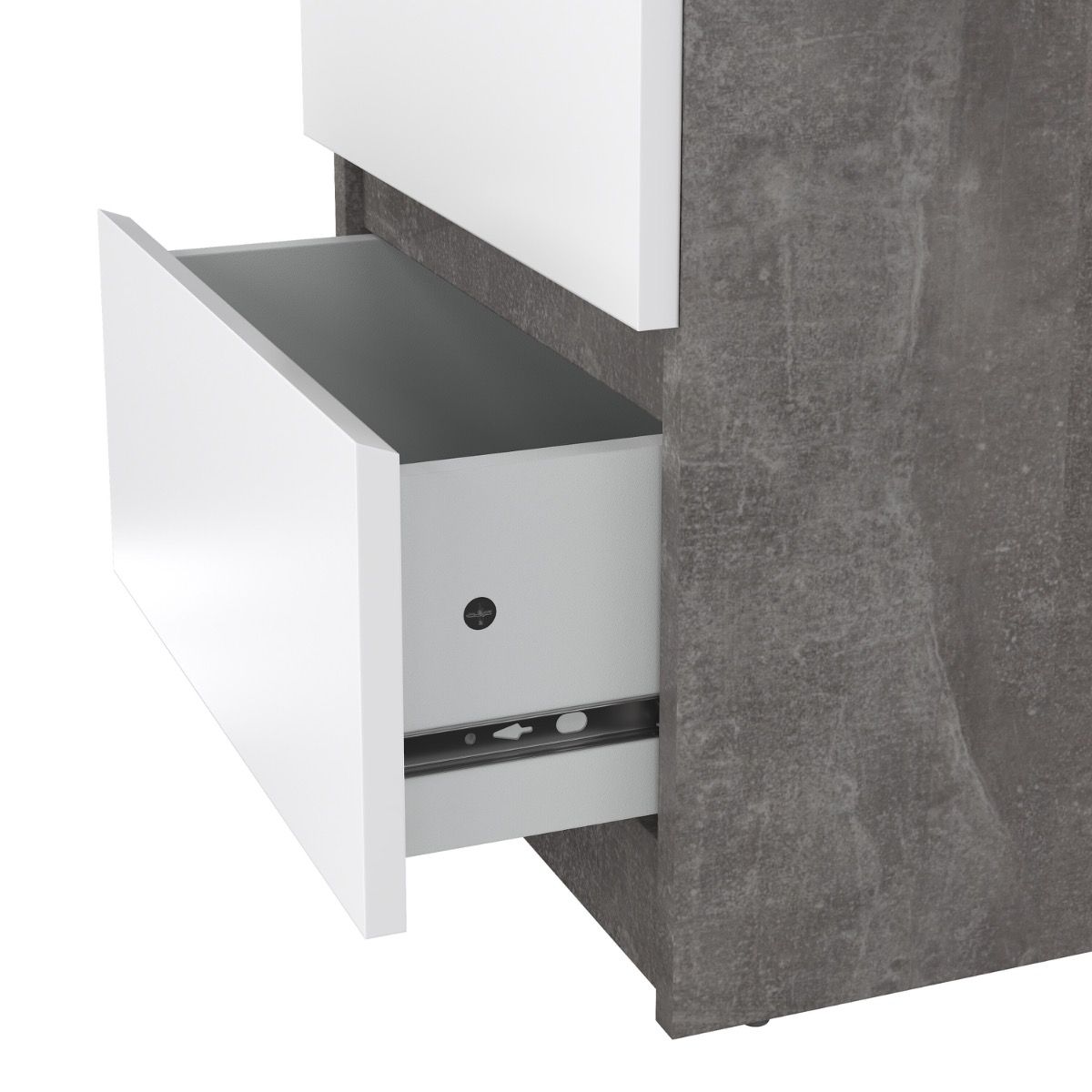 Naia Bedside 2 Drawers In Concrete/White High Gloss - Price Crash Furniture