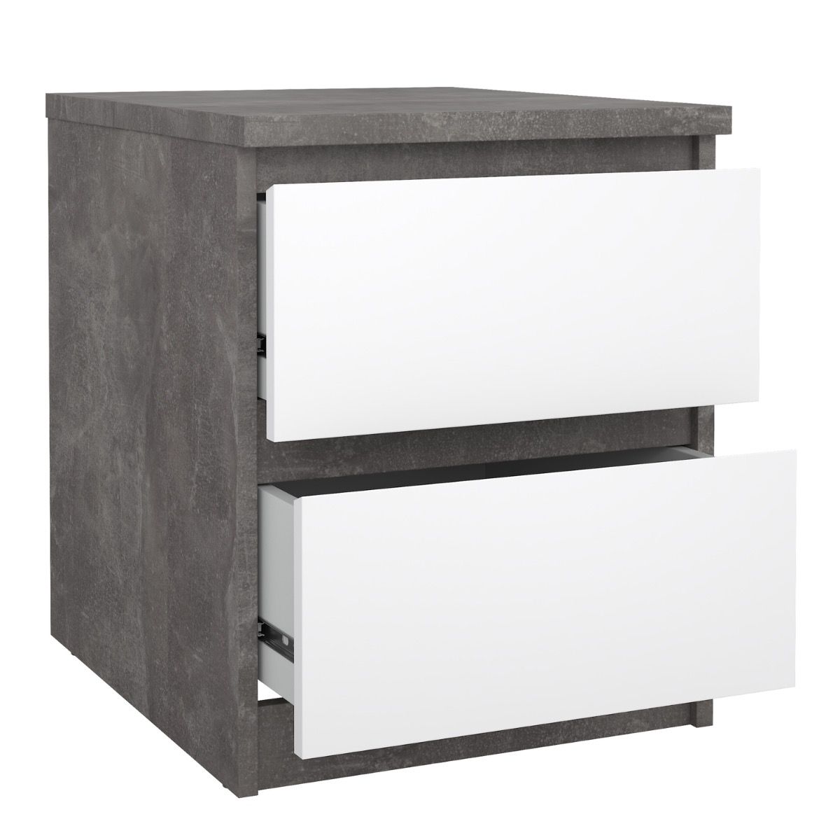 Naia Bedside 2 Drawers In Concrete/White High Gloss - Price Crash Furniture