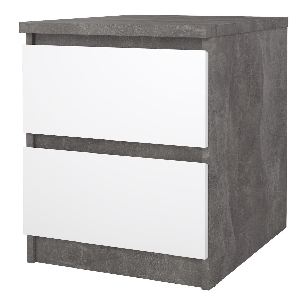 Naia Bedside 2 Drawers In Concrete/White High Gloss - Price Crash Furniture