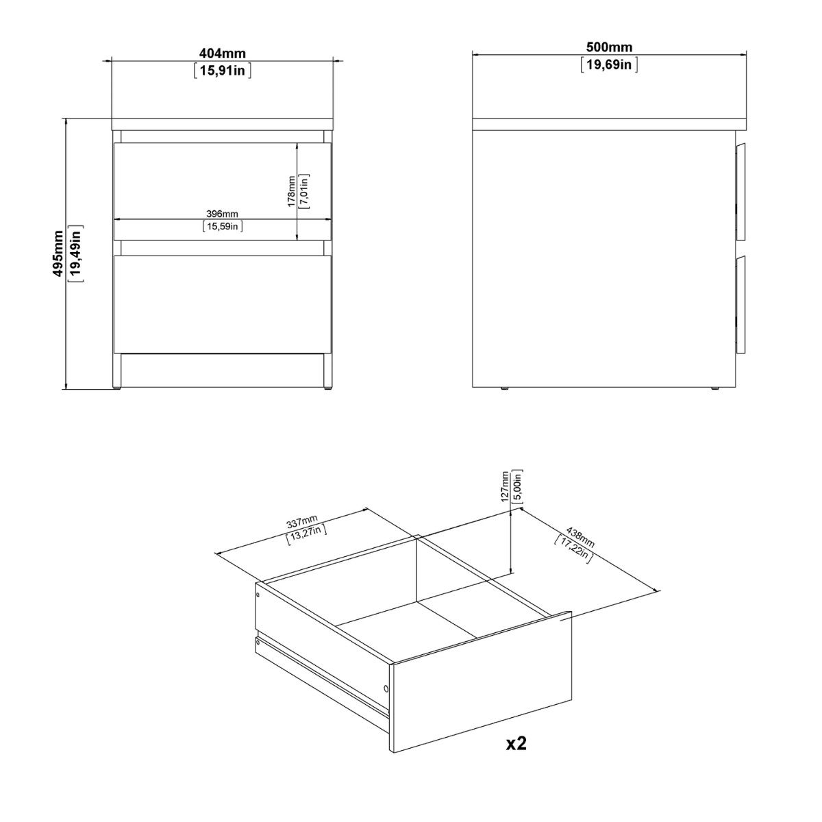 Naia Bedside Cabinet 2 Drawers In Cashmere Jackson Hickory - Price Crash Furniture