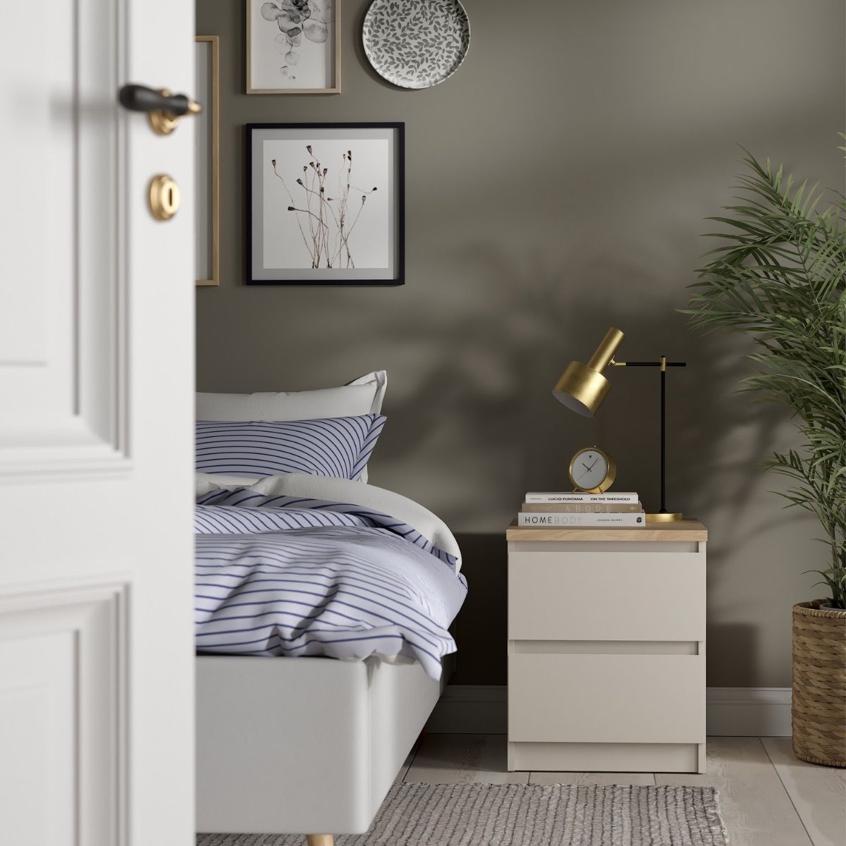Naia Bedside Cabinet 2 Drawers In Cashmere Jackson Hickory - Price Crash Furniture