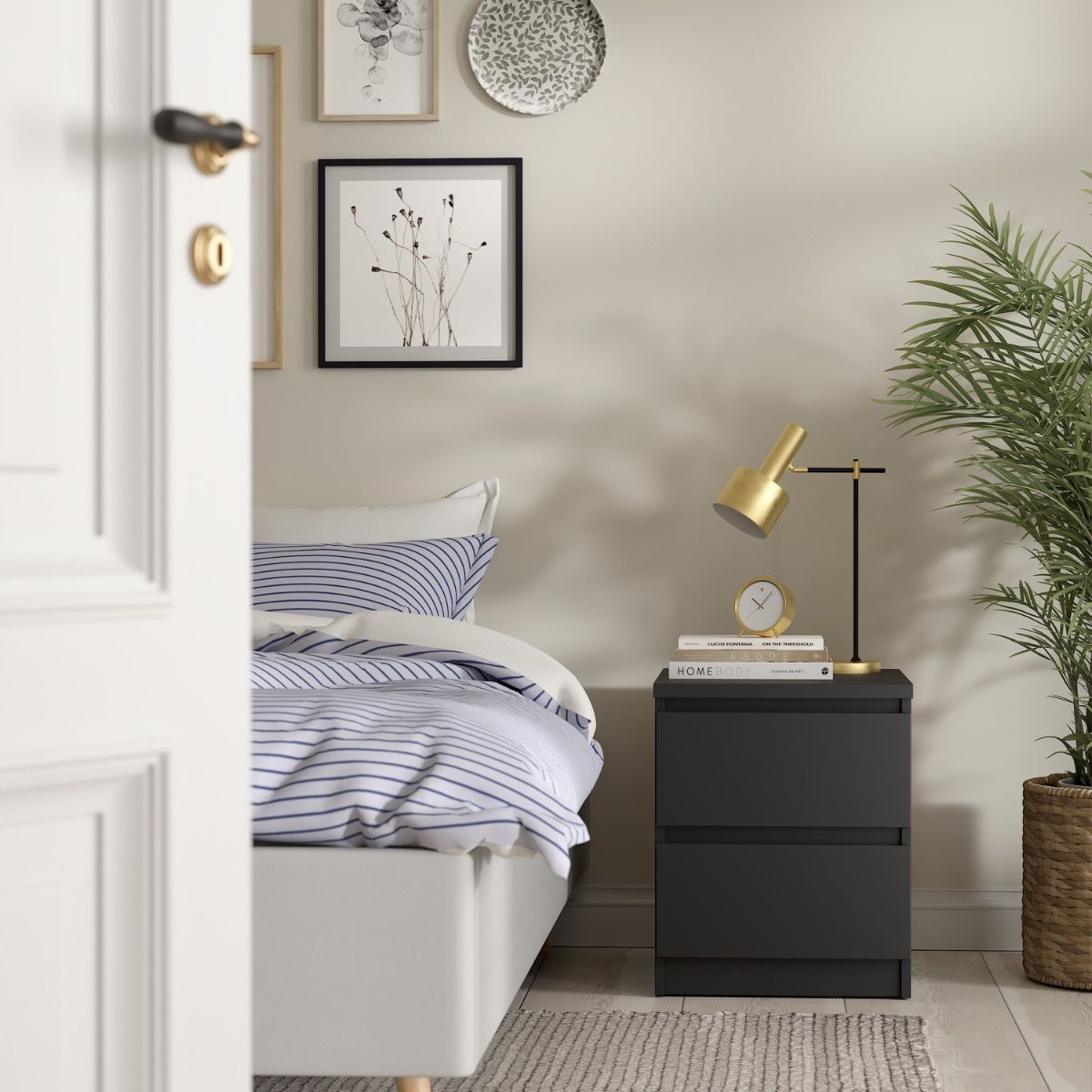 Naia Bedside Cabinet - 2 Drawers In Matt Black - Price Crash Furniture