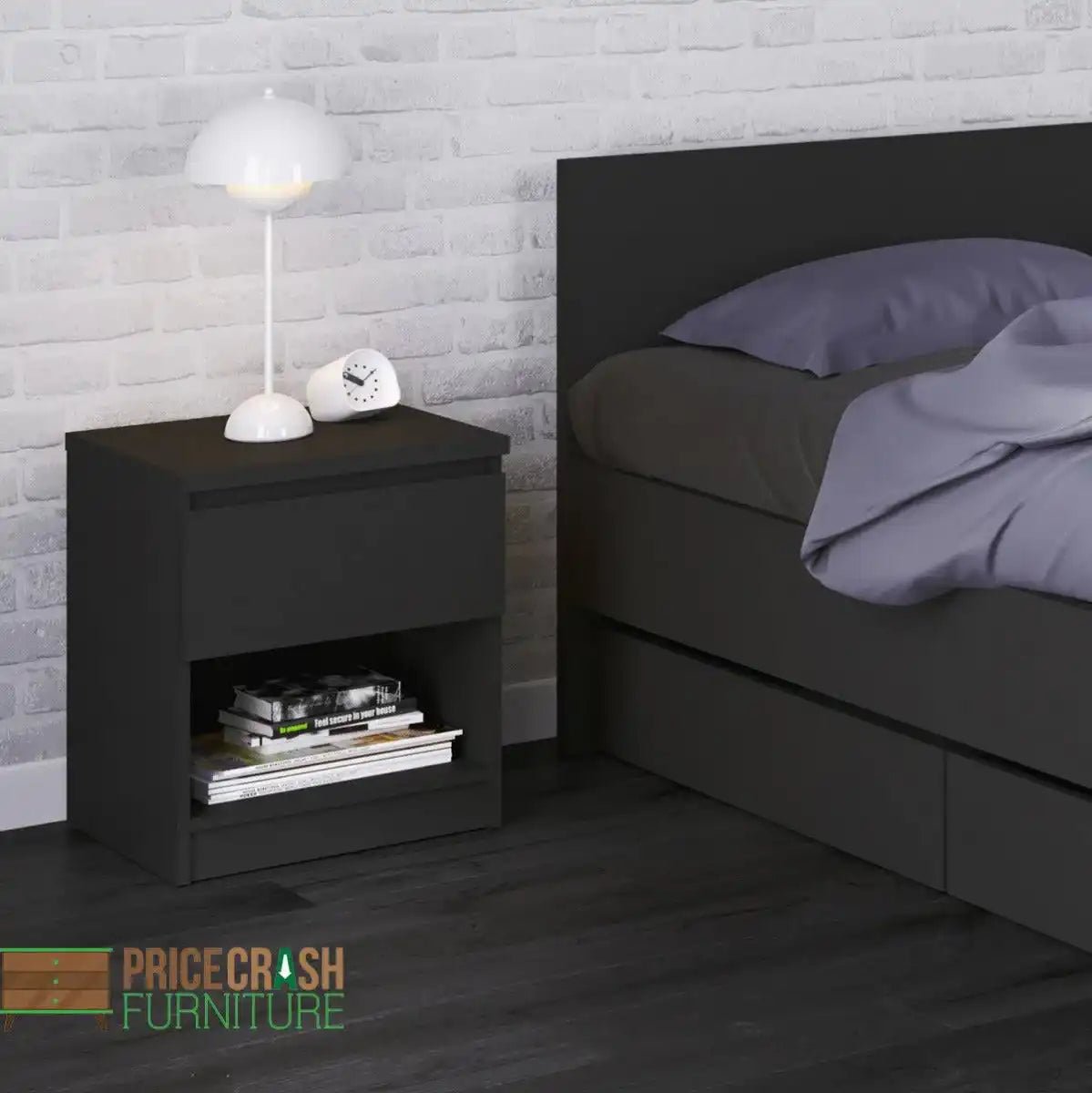 Naia Bedside Table 1 Drawer 1 Shelf in Black Matt - Price Crash Furniture
