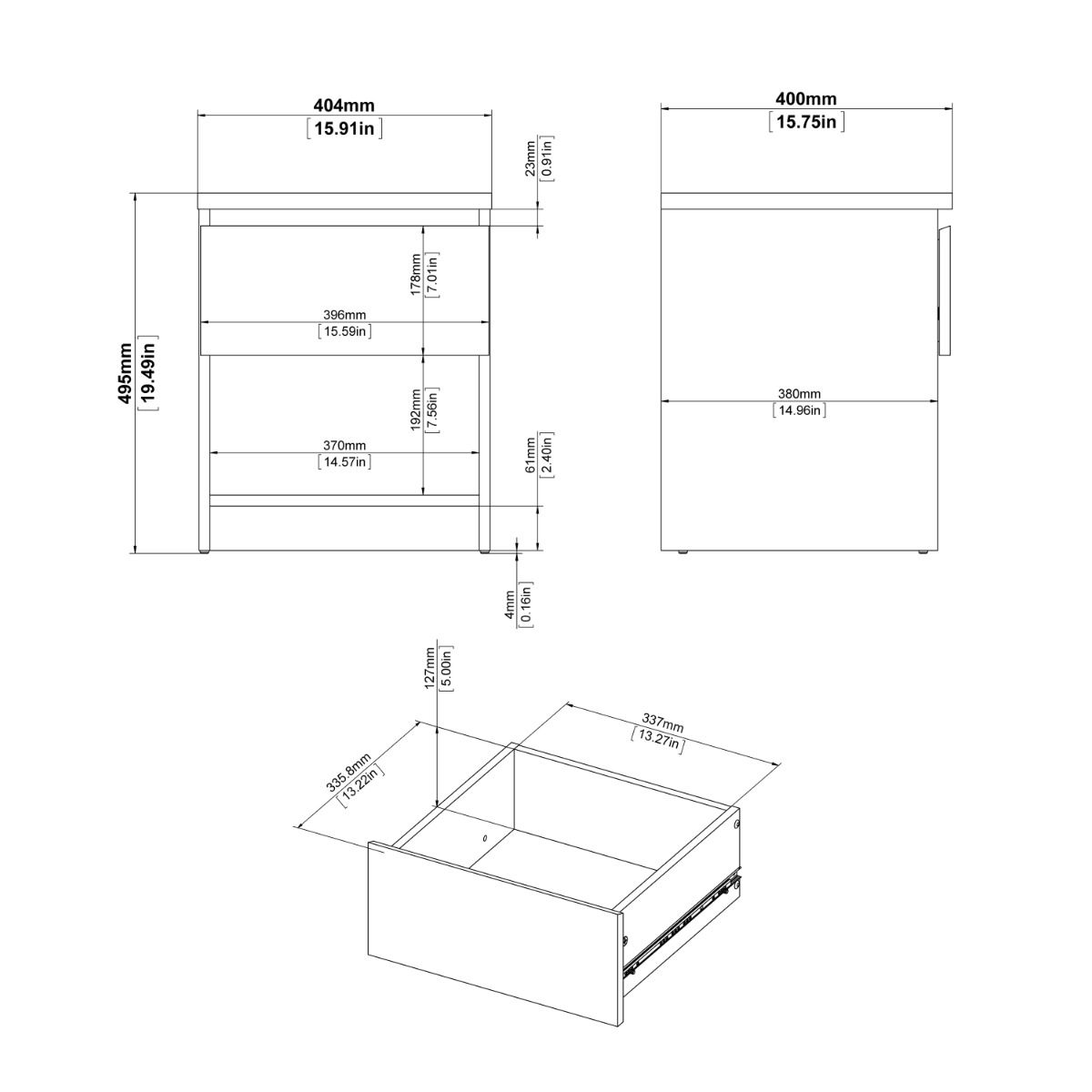 Naia Bedside Table 1 Drawer 1 Shelf In White - Price Crash Furniture