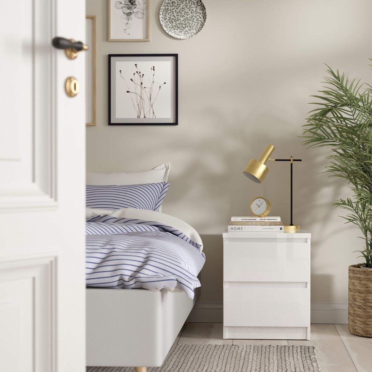 Naia Bedside Table 2 Drawers In White High Gloss - Price Crash Furniture