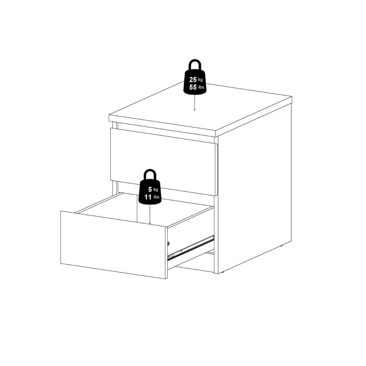 Naia Bedside Table 2 Drawers In White High Gloss - Price Crash Furniture