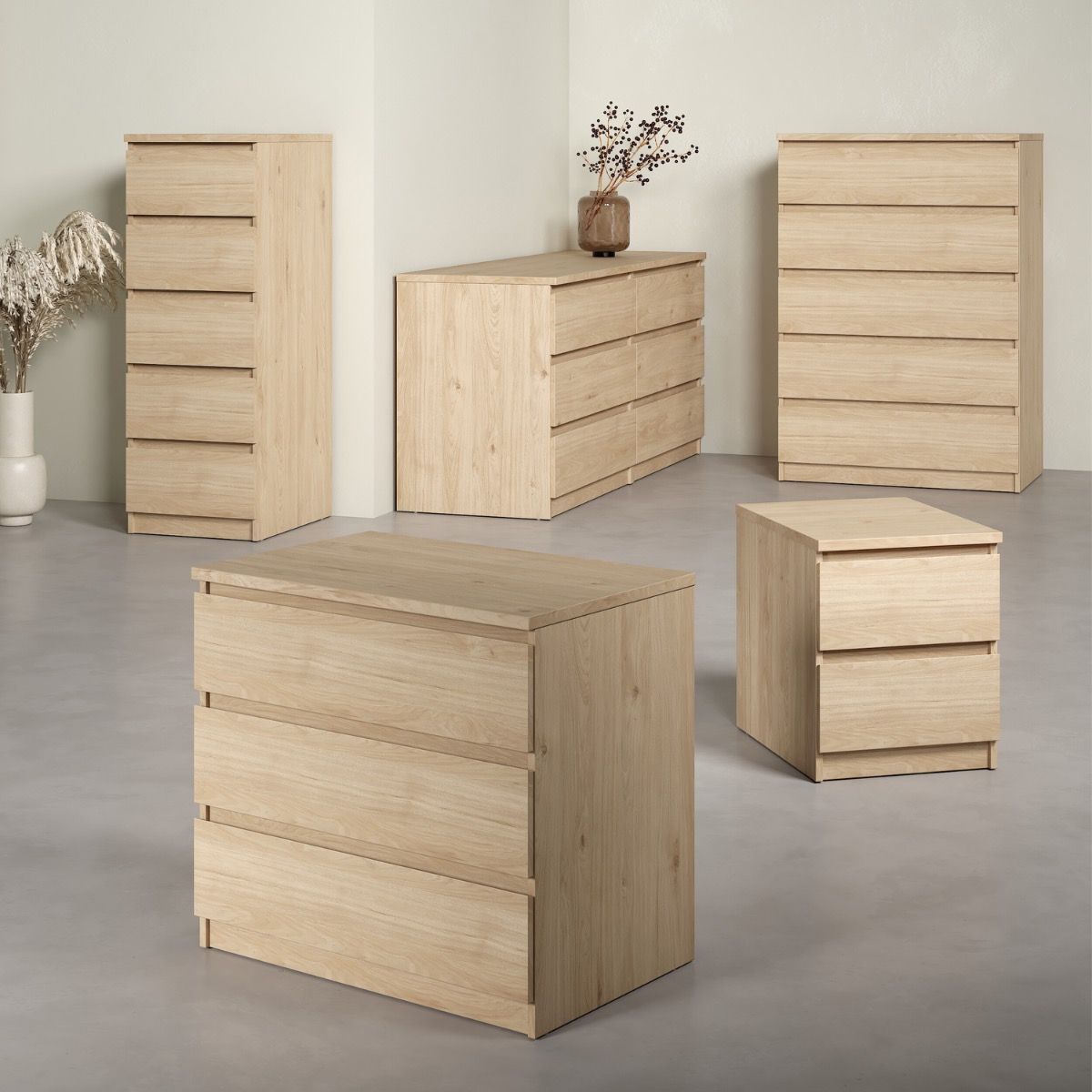 Naia Bedside Table Unit 2 Drawers In Jackson Hickory - Price Crash Furniture