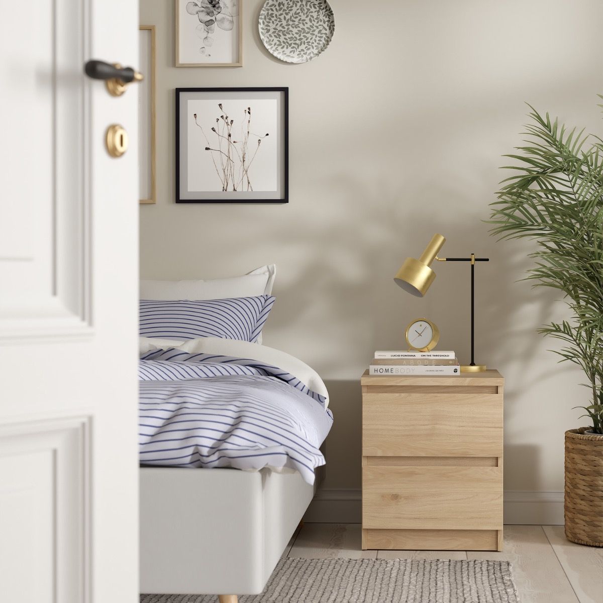 Naia Bedside Table Unit 2 Drawers In Jackson Hickory - Price Crash Furniture