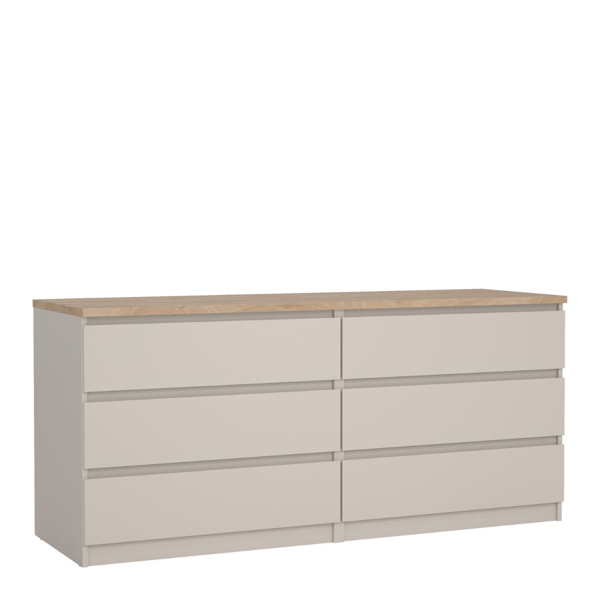 Naia Large Wide 6 Drawer Chest Of Drawers (3+3) In Cashmere & Jackson Hickory Oak - Price Crash Furniture