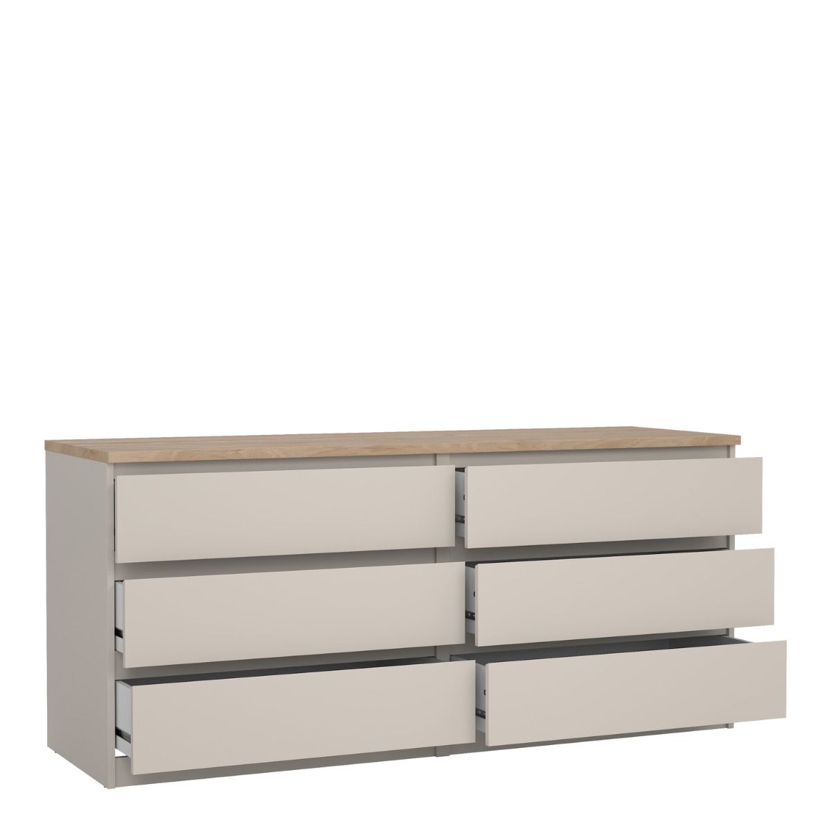 Naia Large Wide 6 Drawer Chest Of Drawers (3+3) In Cashmere & Jackson Hickory Oak - Price Crash Furniture