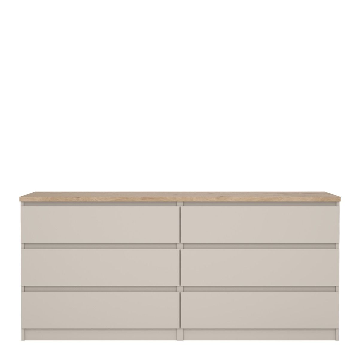 Naia Large Wide 6 Drawer Chest Of Drawers (3+3) In Cashmere & Jackson Hickory Oak - Price Crash Furniture